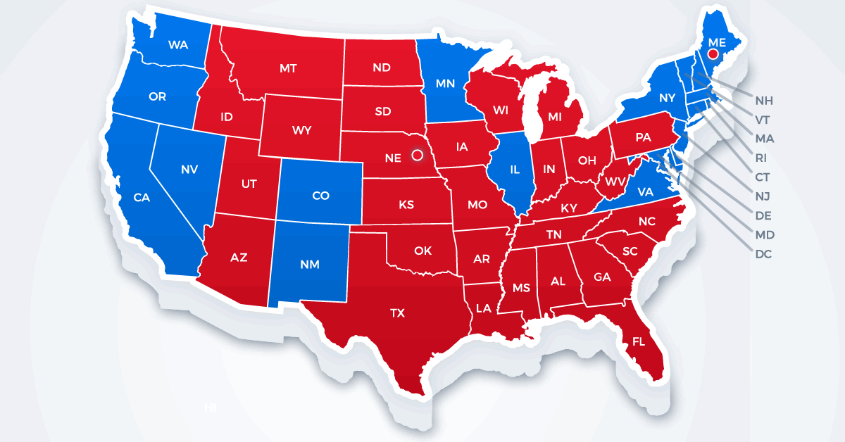 Red State Vs Blue State Map 2024 - United States Map