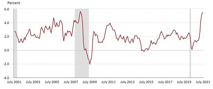 Chart Showing US CPI 12 month Percentage Change