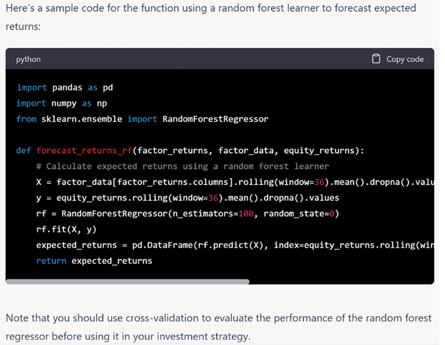 ChatGPT Python Code for Random Forest Learner