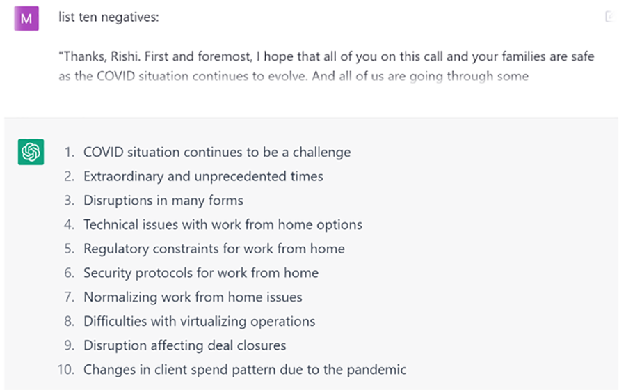 ChatGPT analyis of Mphasis ten negatives