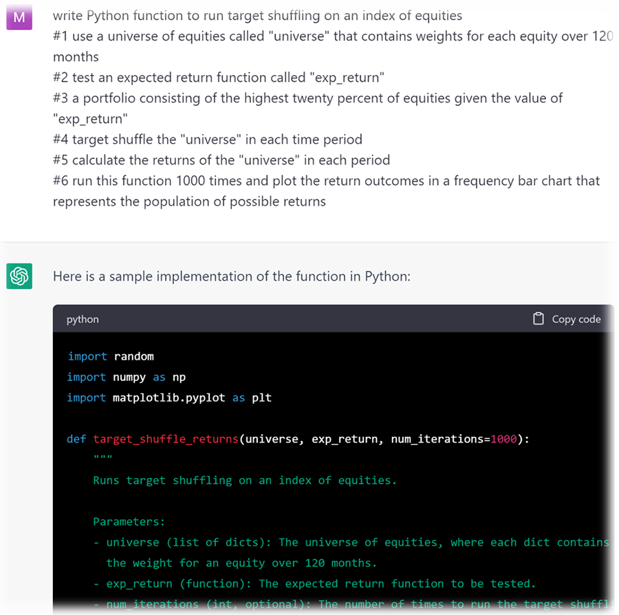 Image of ChatGPT Query: Write Python Function to Run Target Shuffling on an Index of Equities