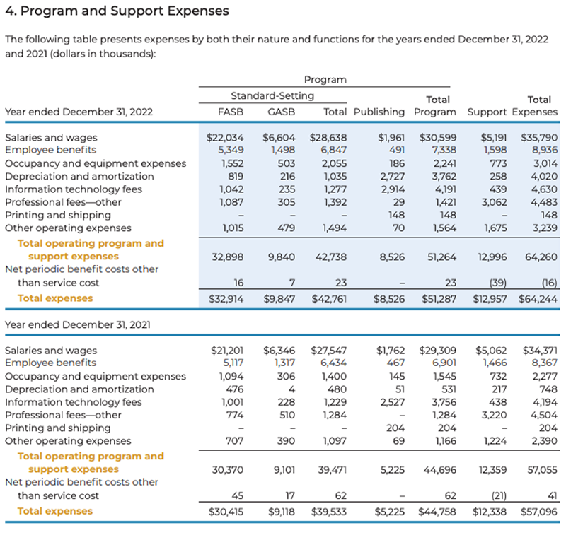 Financial Accounting Foundation Income Statement Expenses: Program and Support Expenses Report